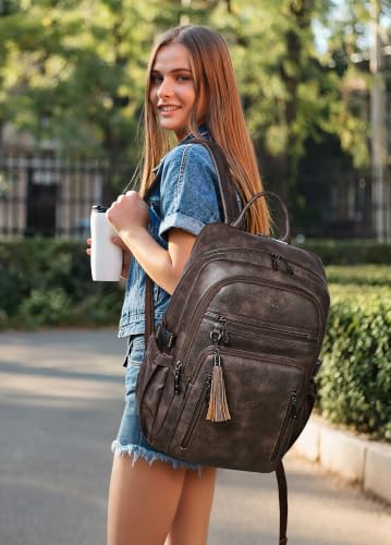 17 Inch Laptop Backpack Purse for Women with Giant Tumbler Holders | Vegan Leather,Travel Work Business College Teacher Nurse,USB Charging Port,RFID Wristlet Purse,28L Large Capaity,Chocolate - color: Chocolate