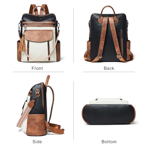 Shrrie Backpack Purse for Women Fashion Leather Backpack Purse Designer Travel Backpack Convertible Shoulder Bag with Wristlet - color: 2-9 Black With Brown and White