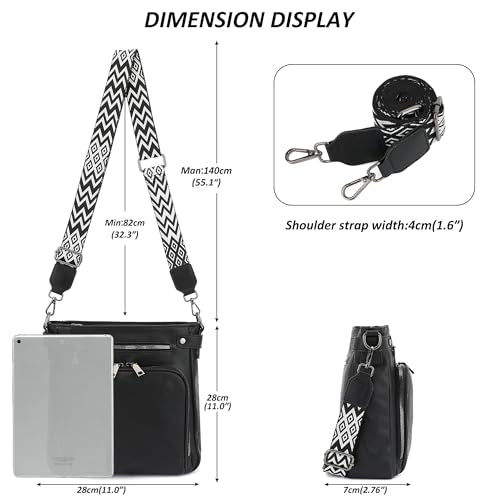 TANTOMI Crossbody Bags for Women Purses for Women Trendy Leather Shoulder Handbags Travel Purse with 6 Card Slots - color: Black
