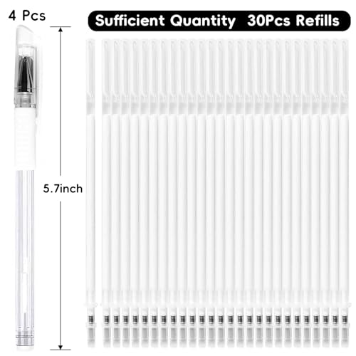 Jauisus Heat Erasable Pens for Fabric with 30 Refills White Fabric Markers, White heat erase pens for fabric Marking Pens for Sewing Quilting DIY Crafts and Embroidery