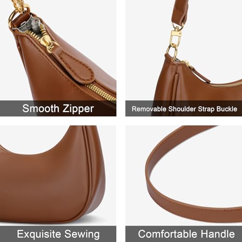 KKXIU Small Shoulder Bag for Women Mini Clutch Purses Cute Hobo Handbags | Classic Trendy Retro Underarm Crossbody Bag with Detachable Straps, Vegan Leather, Zipper Closure - color: Brown