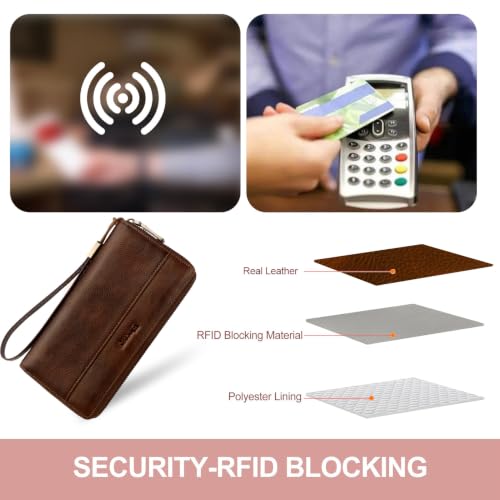Real Leather Wristlet Wallet Women With RFID Blocking(darkcoffee) - color: a9-darkcoffee
