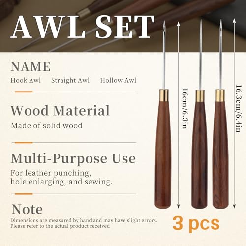 Diudus 3 Pcs Sewing Awl Tool Leather Sewing Tools Scratch Awl Tool - color: 3 Pack Wood Color (Scratch Hook Hollow)