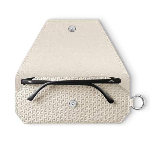 VULKIT Portable Leather Eye Glasses Case for Women & Men, Slim Sunglass Case, Unisex Eyeglass Case - color: Moonstone Beige With Lanyard