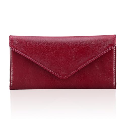 Rfid Credit Card Holder Wallets for Women Leather Zipper Slim with Coin Pocket, Wine Red - color: Wine Red