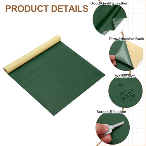 MECCANIXITY Leather Repair Patch 14"x54" Self-Adhesive Leather Vinyl Repair Tape Kit for Furniture Couches Sofa Chair Car Boat Seats Jackets, Dark Green - color: Dark Green