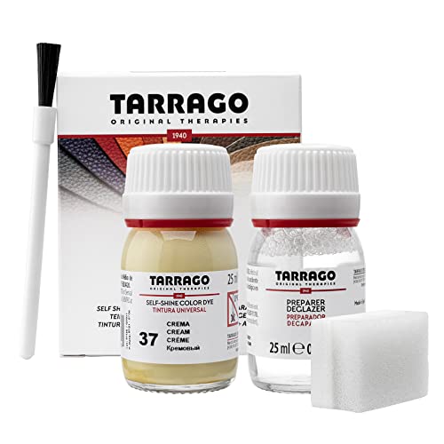 Tarrago Leather Dye Kit with Deglazer and Applicator - Restore & Recolor Shoes, Boots, Purses, Wallets, Jackets, and Furniture - Rich Pigment - 25mL - color: Cream #37