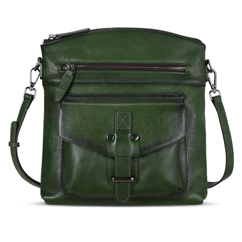 HESHE Leather Crossbody Bags for Women Shoulder Handbags Satchel Purse | Spacious Medium Crossover Shoulder Purse with Adjustable Sling Straps Lightweight Hobo Bags for Work,Travel and Daily Use - color: Green