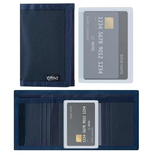 Men’s Nylon Trifold Wallet with 6 Page Wallet Insert, Ultra Thin and Security Wallet with ID Window for Card Cash Holder, Modern Fashion Purse Gifts for Teen Boys Men Women -Navy Blue - color: 24017 Navy Blue