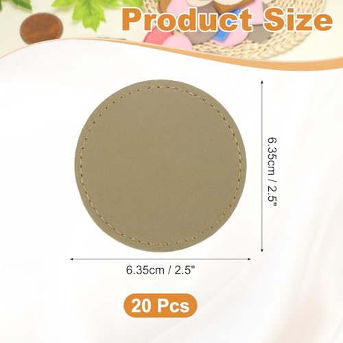 uxcell 20 Pcs Leather Patches for Hats, Round Leather Hat Patches with Adhesive, Rustic Faux Iron on Blank Patch for Laser Engraving Fabric Repair Sew Crafts, Khaki - color: Khaki