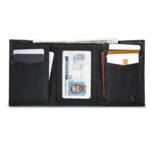Eddie Bauer Men Signature Trifold Wallet - color: Leather Logo - Black