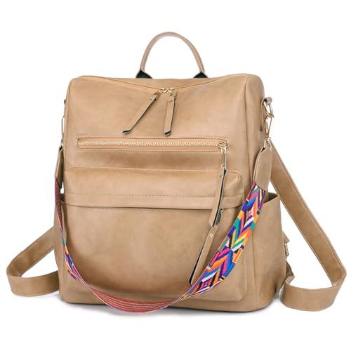 Women's Fashion Backpack Purse for Women Leather Multipurpose Design Ladies Shoulder Bag Travel bag Satchel Handbags - color: Khaki