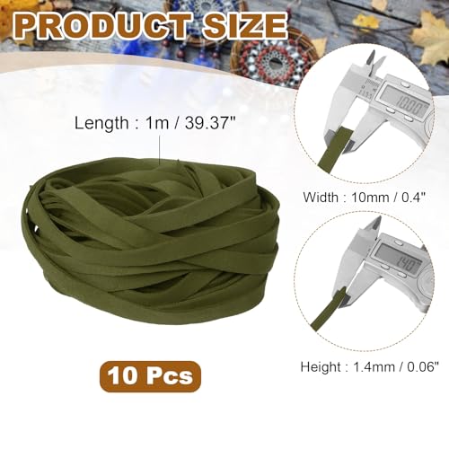 uxcell 10Pcs 1 Yard 10mm Wide Flat Leather String Cord, 1.4mm Thick Craft Suede Strap Braiding Lacing Strips Rope for DIY Leather Crafts Necklace Bracelet Collars Belts, Army Green - color: Army Green