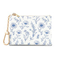 Blue Flower Keychain Coin Purse for Women, Small Change Pouch | Zipper Key Chain Purse, Little Tiny Zip Pocket, PU Leather, Travel Wallet for Girls, Cute Coin Holder, Key Ring, Women Gifts - color: Abstract Blue Flower