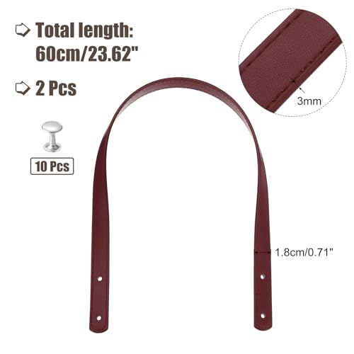 MECCANIXITY 2pcs 24 Inch (60cm) PU Leather Purse Handle, Sew On Shoulder Purse Straps Handbag Belt Band Bag Handle Bag Strap Replacement for Wallet Tote Making, Burgundy - color: Burgundy, size: 24 Inch