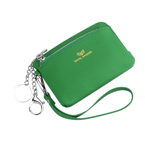 Royal Bagger Women's Genuine Leather RFID Coin Purse for Women, Multi-Zipper Clutch Wallet with Keychain & Wristlet 1903 (Green) - color: Green