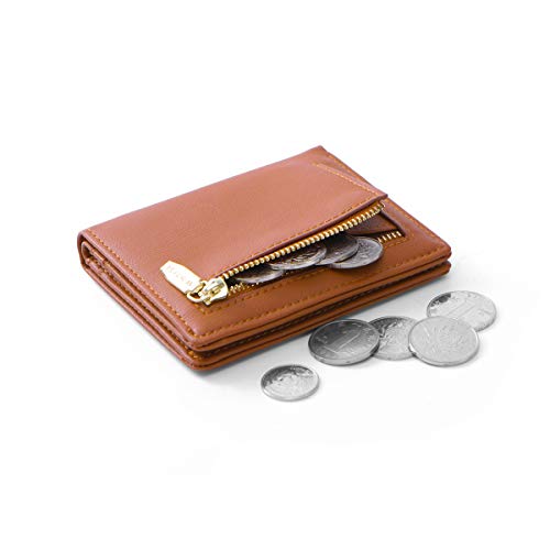 Women Wallets Small Bifold Leather Pocket Wallet Ladies Mini Short Purse - color: Dark Brown