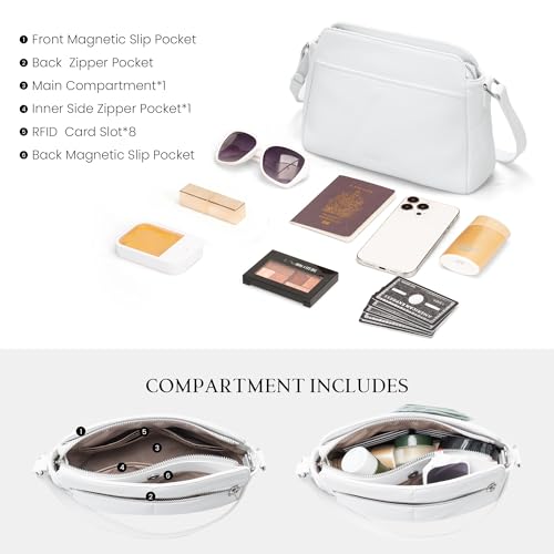befen Anti-theft Crossbody Bag for Women Genuine Leather, Small Cross Body Shoulder Handbags with RFID Card Slots - color: White