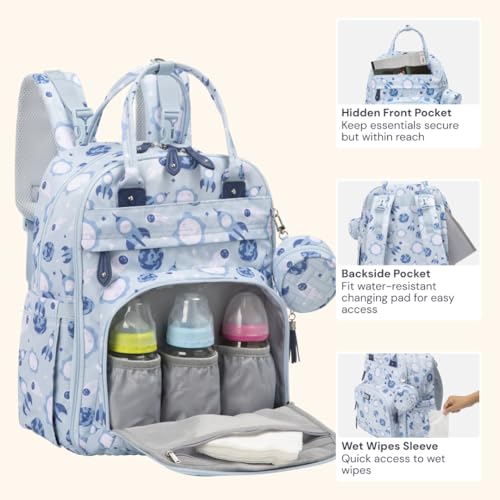 BabbleRoo Diaper Bag Backpack - Baby Essentials Travel Tote - Multi Function Water Resistant Diaper Bag, Travel Essentials Baby Bag with Changing Pad, Stroller Straps & Pacifier Case - Unisex, Cosmic - color: Cosmic, size: Large