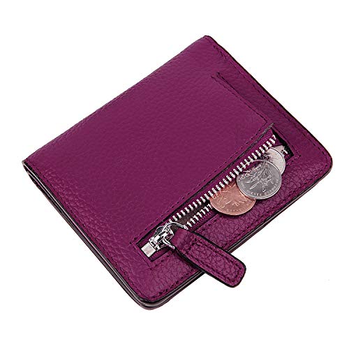 Small Leather Wallet for Women, Ladies Credit Card Holder RFID Blocking Women's Mini Bifold Pocket Purse - color: Dark Magenta Rfid Blocking