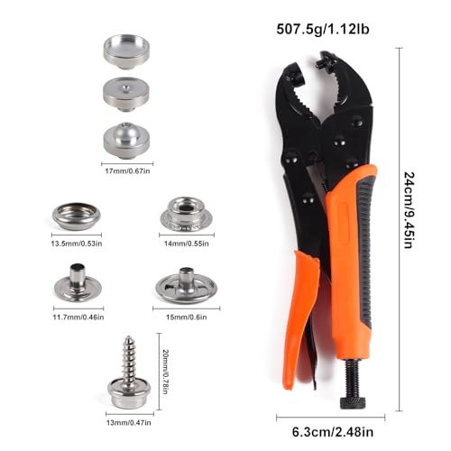 HEY FOLY Heavy Duty Snap Fastener Tool Set, Adjustable Snap Button Kit Includes 40 Sets 15mm Stainless Replacing Metal Snaps for Marine Repairing Boat Cover, Fabric, Canvas, Sewing, Tarps