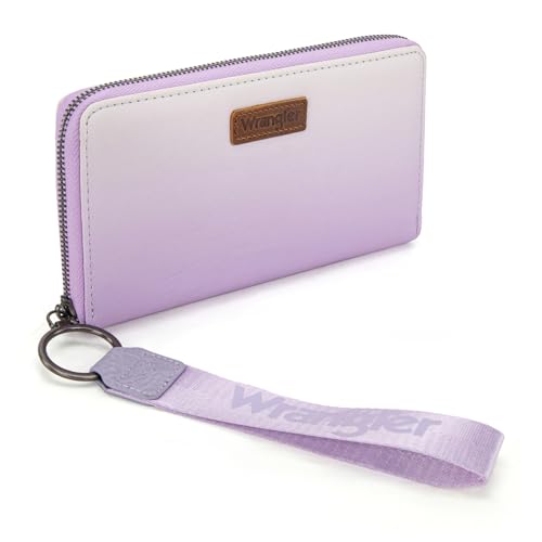 Wrangler Purple Wallet for Women RFID Wallets, Card Cases & Money Organizers Ladies Female Large Wristlet Wallet Chic Phone Credit Card Clutch Wallets with Smooth Zipper and ID Window - color: Gradient Purple