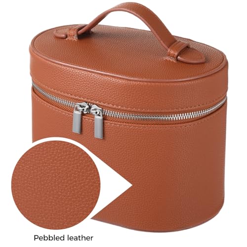 Makeup Vanity Bag for Women - Large Capacity Cosmetic Organizer with Removable Liner, Waterproof PU Leather Skincare Bag, Portable Chic Cosmetic Make Up Case for Skincare, Brushes, Accessories, Brown - color: Brown, size: StyleA