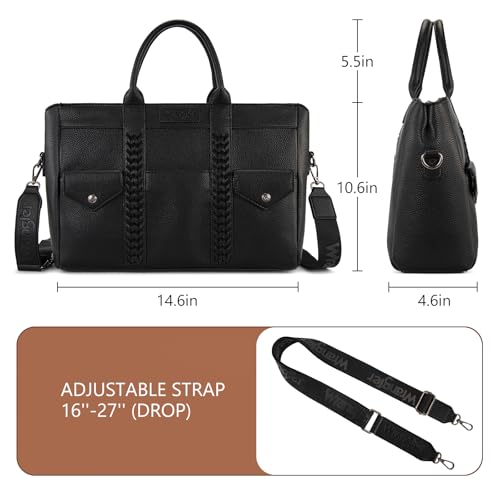 Wrangler Work Tote Bag for Men and Women Business Teacher Bag Large Capacity Briefcase Handbag with Adjustable Strap - color: Black