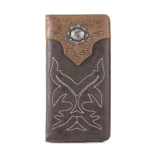 Montana West Western Wallet for Men Long Bifold Wallet with Card Slots RFID Blocking Cowboy Vintage Checkbook Wallet Gift for Men - color: 614 Coffee