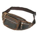 Water Resistant Canvas + Leather Hiking Riding Travel Fanny Waist Pack Small Phone Pouch For Men Women FB811-29 (Dark Brown-346) - color: Dark Brown-346