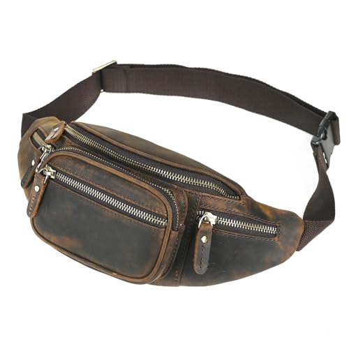 Water Resistant Canvas + Leather Hiking Riding Travel Fanny Waist Pack Small Phone Pouch For Men Women FB811-29 (Dark Brown-346) - color: Dark Brown-346