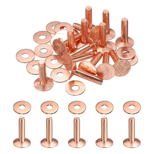HARFINGTON 15Set Copper Rivets and Burrs Washers 11x4x16mm Dimpled Finish Solid Leather Rivet Fastener Studs Posts for Leather DIY Craft Belts Wallets Collars, Copper Tone - color: Copper Tone, size: 11x4x16mm