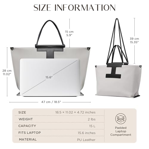 CHUNLI 15.6" Laptop Tote for Women - Lightweight Canvas-Textured Leather Work Bag, Structured Business Briefcase, Teacher - color: Grey & Black