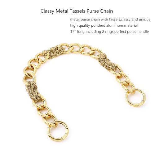 Yichain Classy Metal Tassels Bag Chains Purse Handles Shoulder Strap Replacement Charms Accessories (Yellow Gold Big 17'') - color: Yellow Gold Big 17''