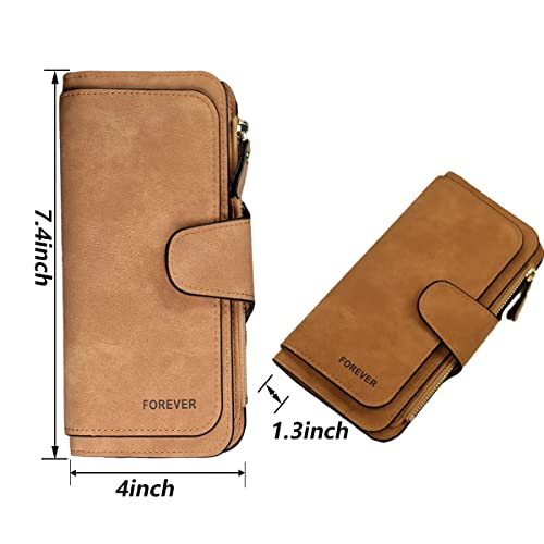 Womens Long Leather Wallet, RFID Blocking Leather Pocket Wallet Ladies Mini Purse with ID Window - color: Long-coffee