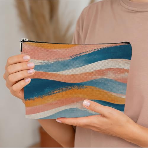 Boho Makeup Bag，Bohemian Makup Pouch Cosmetic Bags for Women Girl Birthday - color: Colorful Abstract Wave 974