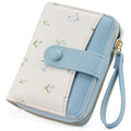 GAEKEAO Small Wallet for Women Vegan Leather Bifold Card Holder RFID Blocking Ladies Purse Floral Pattern with Zipper Pocket - color: Y04-Blue