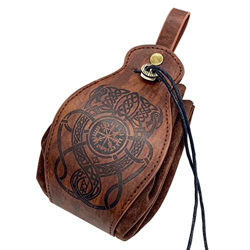 Leather Belt Pouch Medieval Pouch Brown Drawstring Purse Viking Compss Bag Retro Dice Coin Purse Renaissance Bag for Men Women LARP Cosplay - color: Dragon embossed