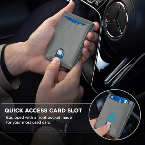 RFID Blocking Slim Bifold Leather Minimalist Front Pocket Wallets for Men with Money Clip Thin Mens Grey - color: Grey