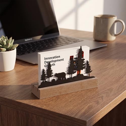 CroBlissful 2 Pcs Bear Business Card Holders for Desk, Wood&metal Black Cabin Bear Forest Silhouette Business Card Display Stand for Home Office - size: Wood, style: Bear