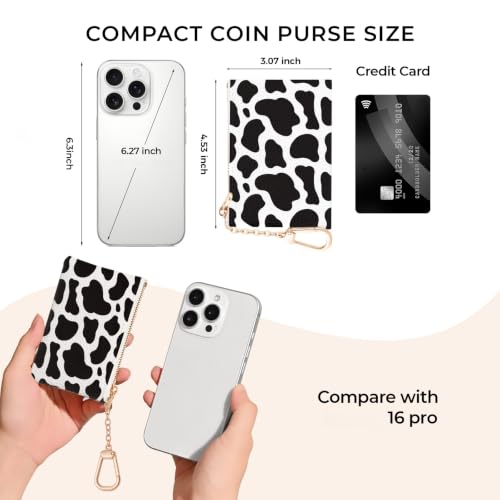 Cow Keychain Coin Purse for Women, Small Key Chain Change Pouch | Cute Zipper Purse, Little Tiny Zip Pocket, PU Leather, Travel Wallet for Girls, Coin Cash Holder, Metal Key Ring, Women Gifts - color: Cow