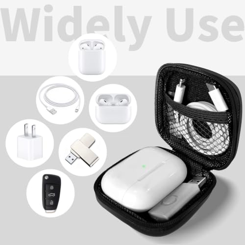 1 Pack Square Earbud Case Storage Bag with Carabiner, Black | Portable EVA Carrying Case, For Wired/Wireless Headphones, SD Card Storage, Camera Chip - color: C1-square black