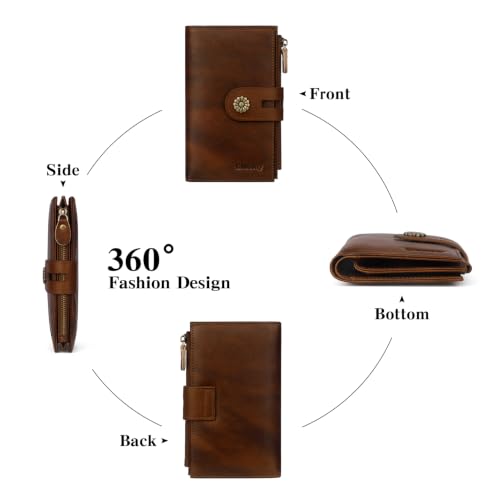 Full Real Leather Trifold Wallet for Women With RFID Blocking - color: a2-darkbrown