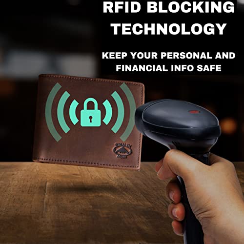 Stealth Mode Leather Bifold Wallet for Men With ID Window and RFID Blocking - color: Brown