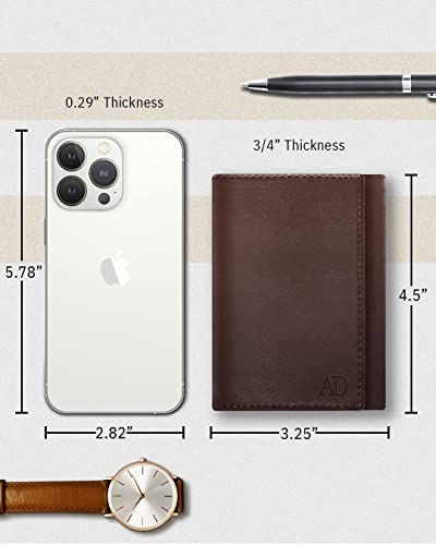 Trifold Wallets for Men - Slim RFID Blocking Wallet for Securing Personal Data - Front Pocket Friendly Genuine Leather Wallet - Mens Wallets Trifold with ID Window - Tri Fold Wallet Gifts for Men - color: Brown