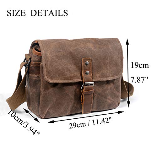 SLR Camera Bag, Waterproof Wax Canvas Bag Vintage Camera Case Messenger Bag with Interlayer Pad