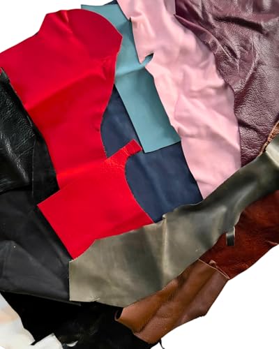 Genuine Leather Scraps Assortment, Mixed Colors, Sold by Pound, Premium Full Grain Leather Pieces (1.0, Pounds)