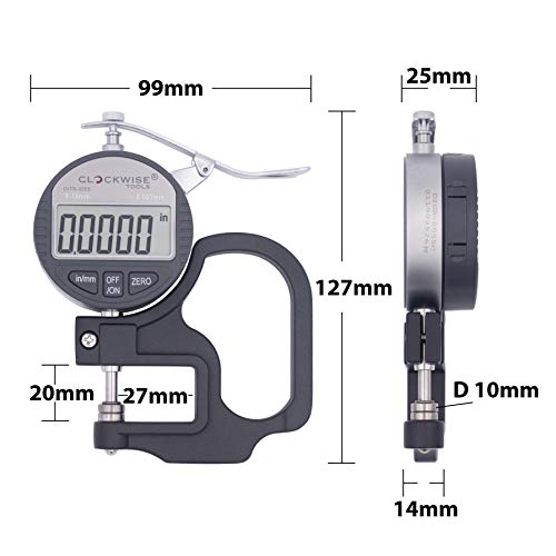 Digital Thickness Gauge, DTNR-0055 0-0.4 inch/10mm, 0.00005"/0.001mm Resolution - style: Resolution 0.00005"/0.001mm