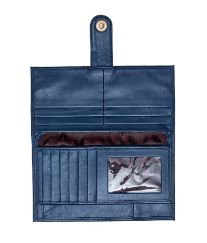 Women’s Genuine Leather Wallet – Slim Design with Secure Snap Multiple - Card Slots & Interior Zipper Pocket (Blue) - color: Blue