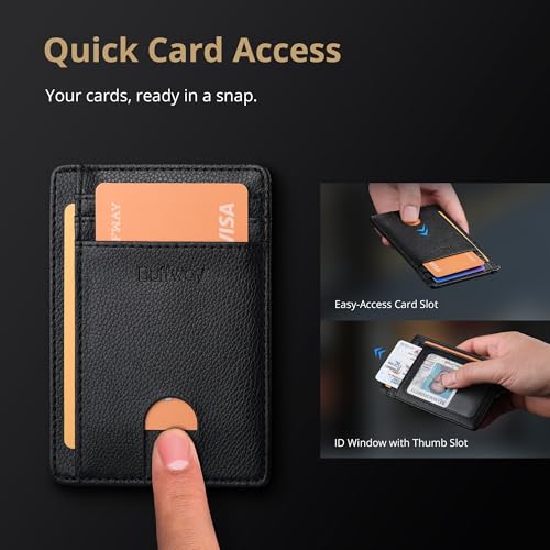 Buffway Slim Minimalist Front Pocket RFID Blocking Leather Wallets for Men and Women - Lichee Black - color: Lichee Black